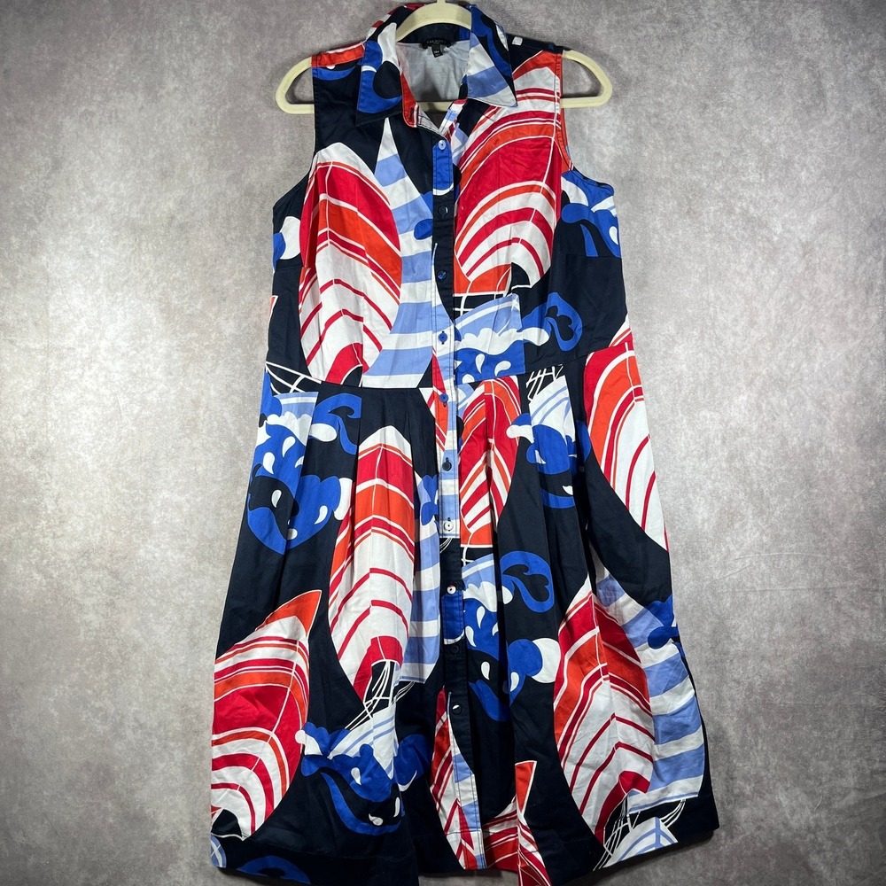 Talbots Shirt Dress Women 14W Multicolor Floral Button Midi Sleeveless Patriotic